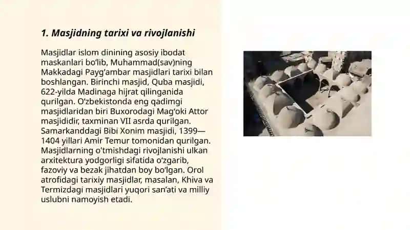 Masjid, madrasa, ma’had, cherkov, sinagoga va boshqalar haqida alohida taqdimot tayyorlash. 3