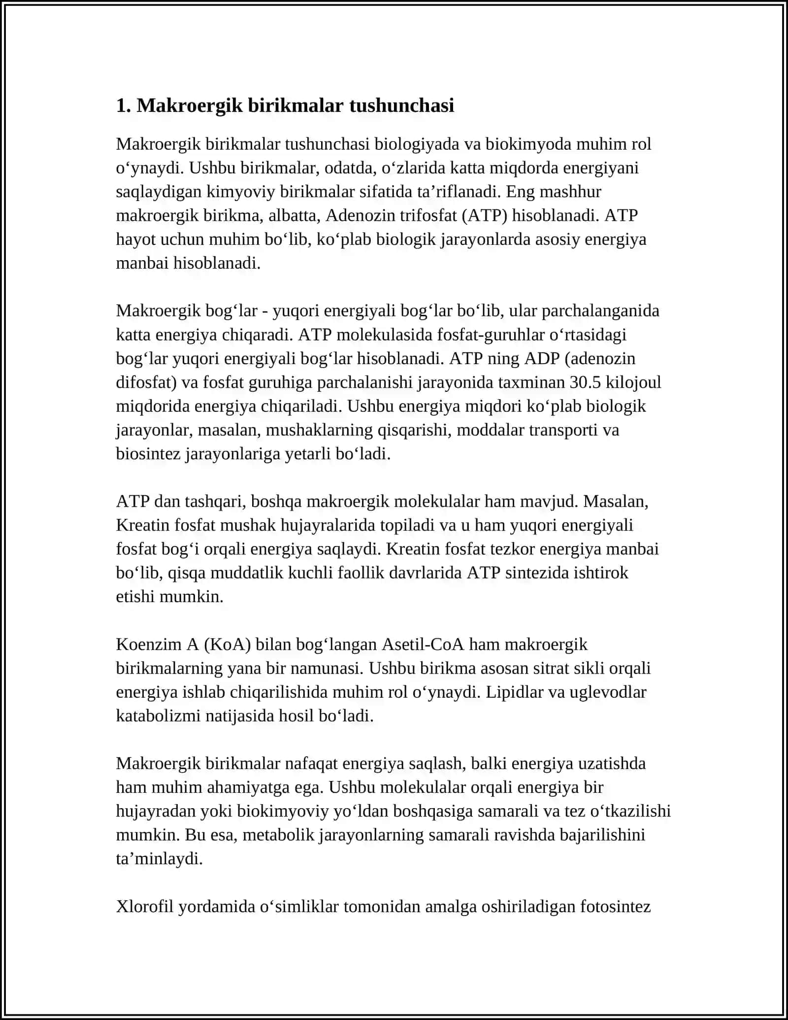 MAKROERGIK BIRIKMALAR VA ULARNING MODDALAR ALMASHINUVIDAGI OʻRNI 3