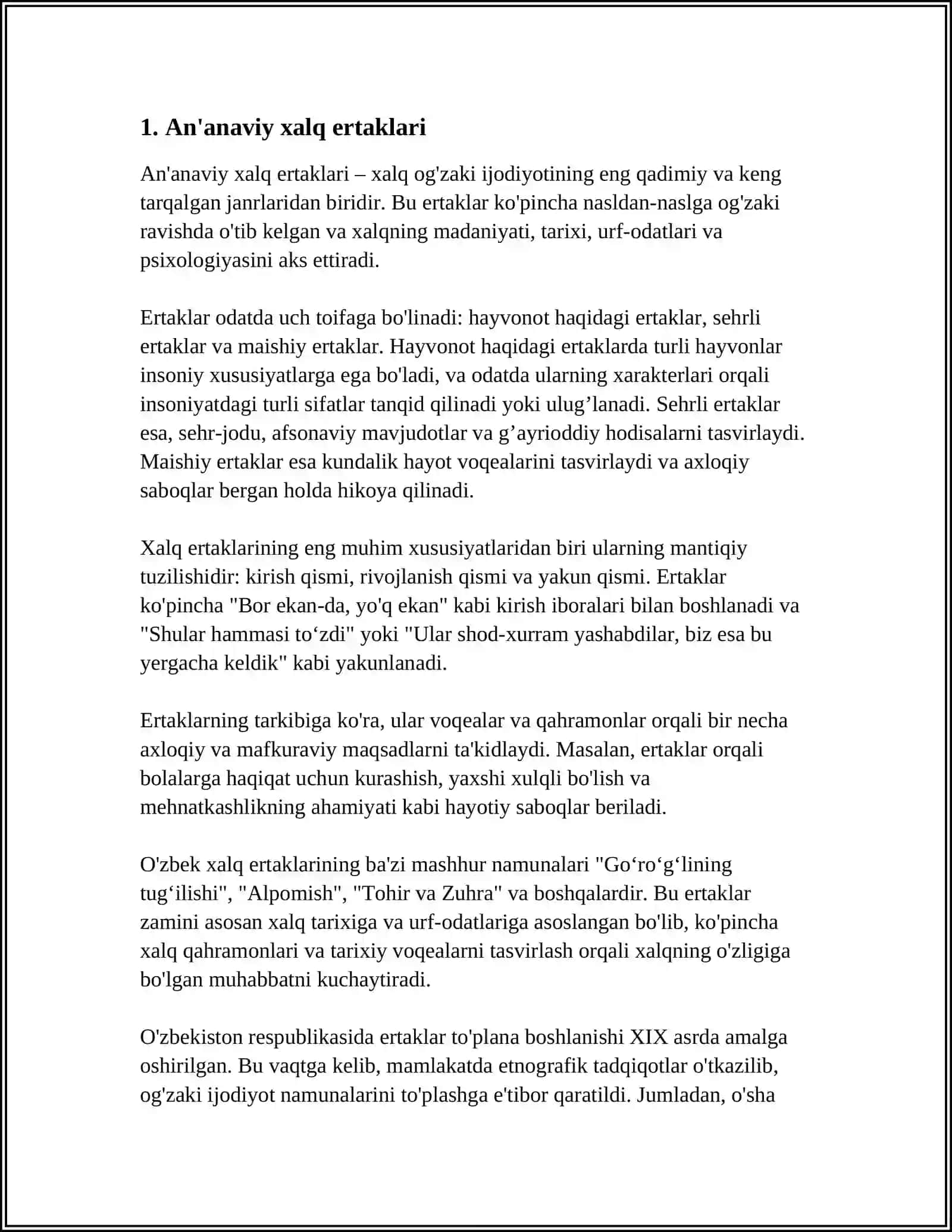 XALQ ERTAKLARINING TURLARI 3