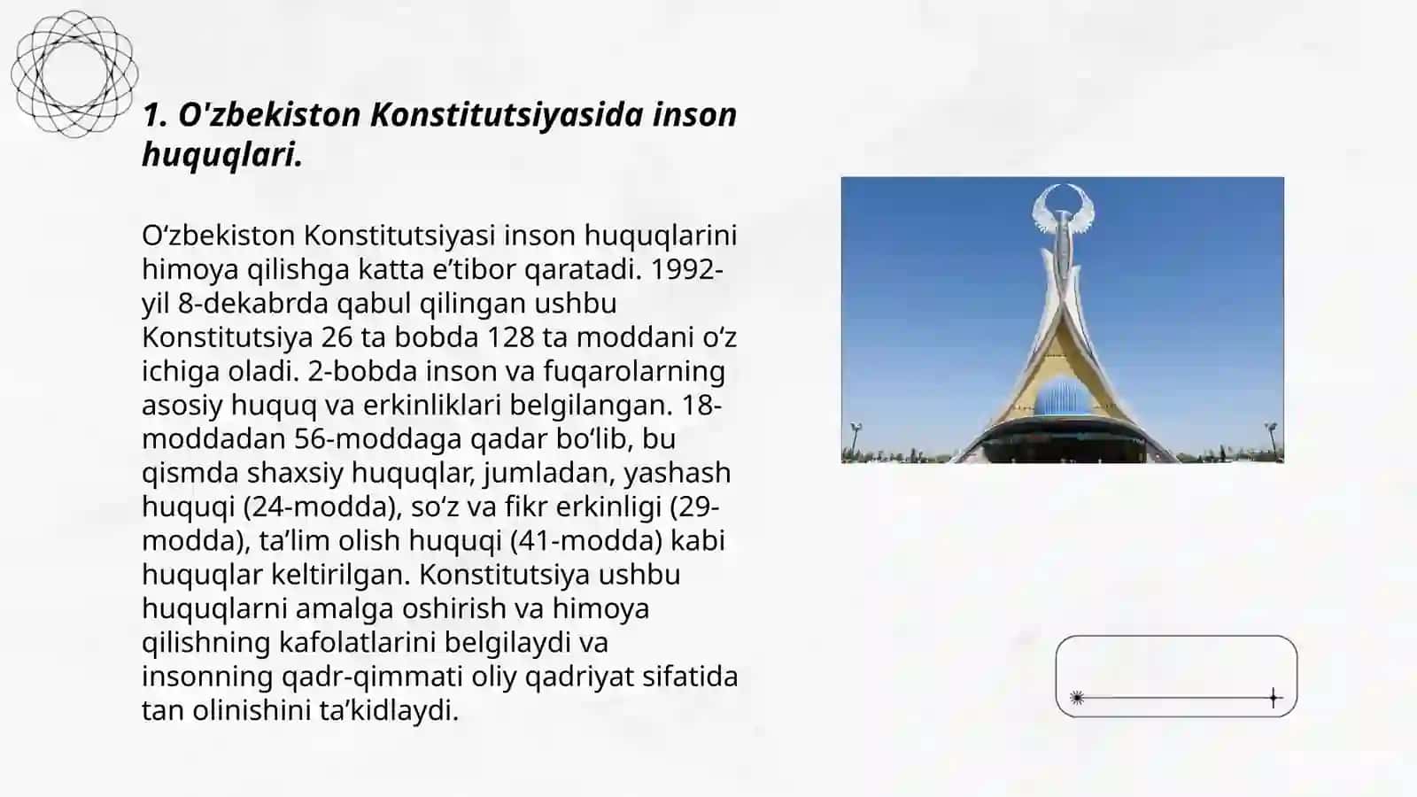 O'zbekiston eng yangi tarixidan Yangi O'zbekistonda inson haq-huquqlari va erkinliklari kafolatining yaratilishi 3