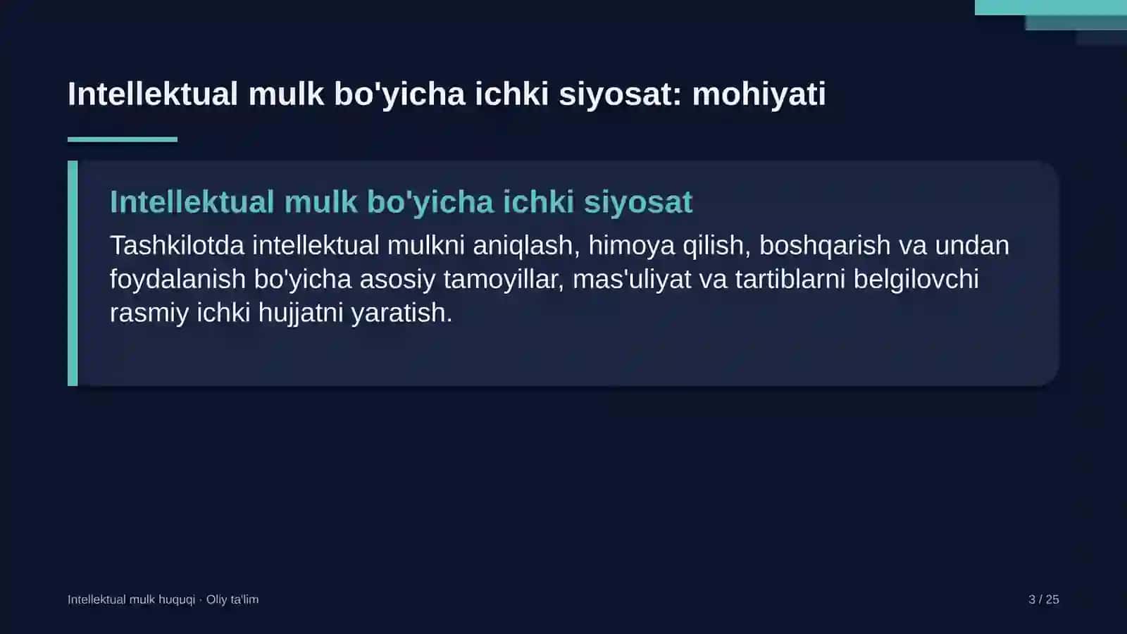 Yilqichilikda intellektual mulk bo'yicha ichki siyosatni ishlab chiqish 3