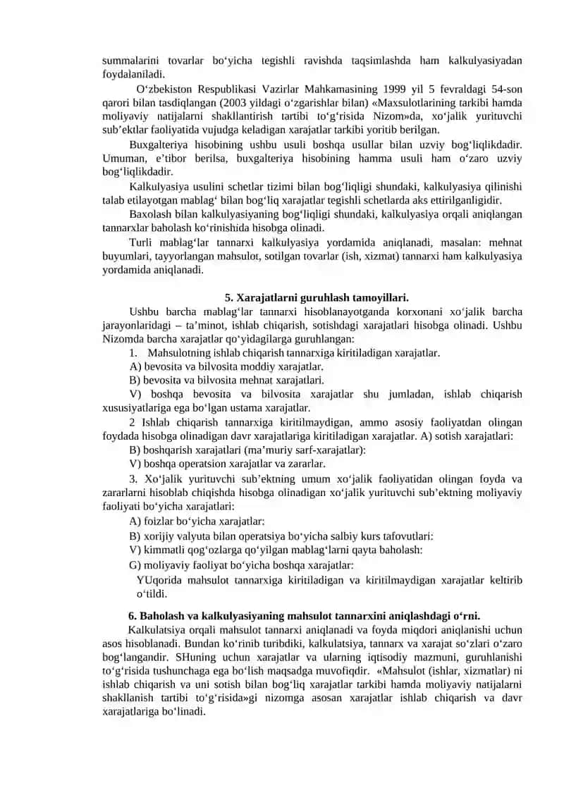 Baholash va Kalkulyasiya 3