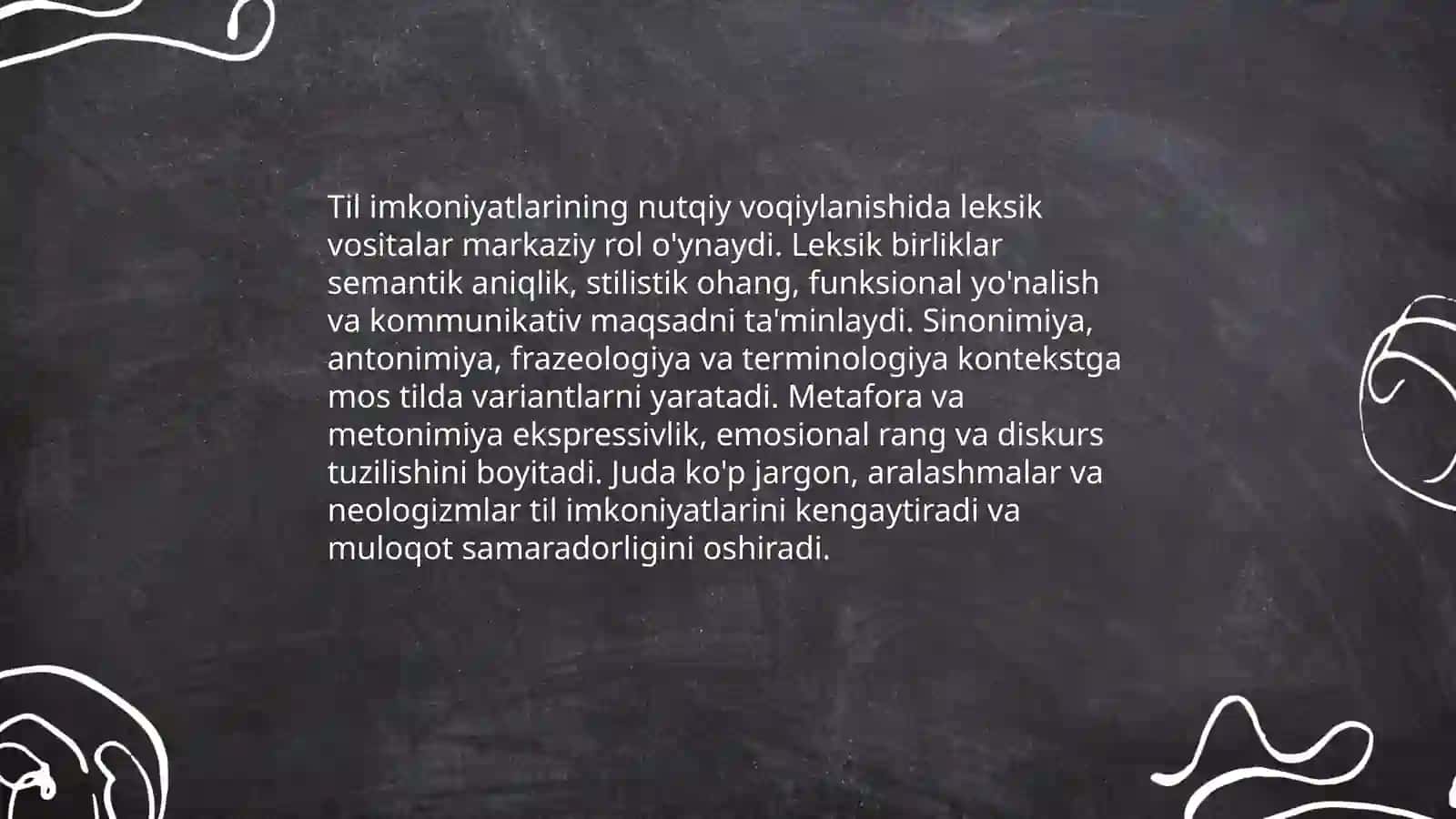 Til imkoniyatlarining nutqiy voqiylanishi - Leksik vositalar roli 3