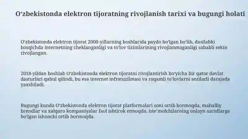 O'zbekiston Respublikasi elektron tijoratning rivojlanish holati 3