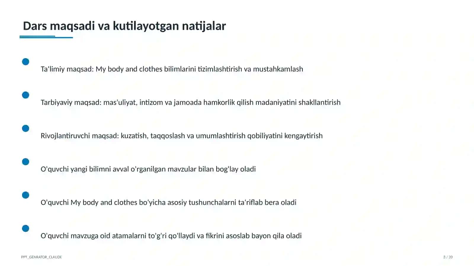 My body and clothes (3-sinf) 3