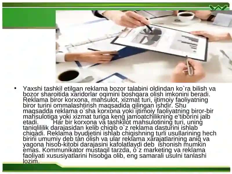 Reklama buchetini taqsimlash bo'yicha reja tayyorlash 3