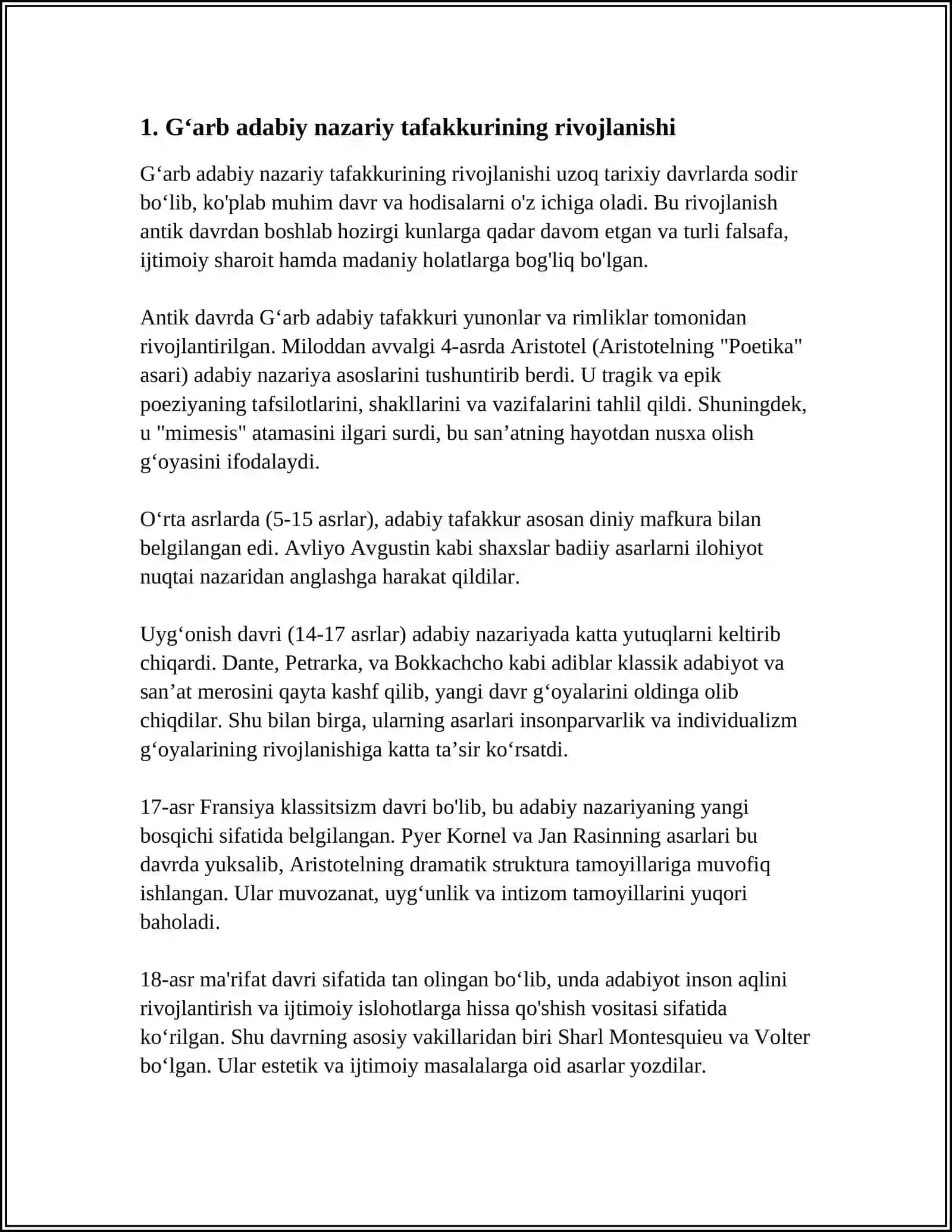 ĞARB ADABIY NAZARIY TAFAKKURI TARIXIGA OID MANBALAR TAHLILI 3