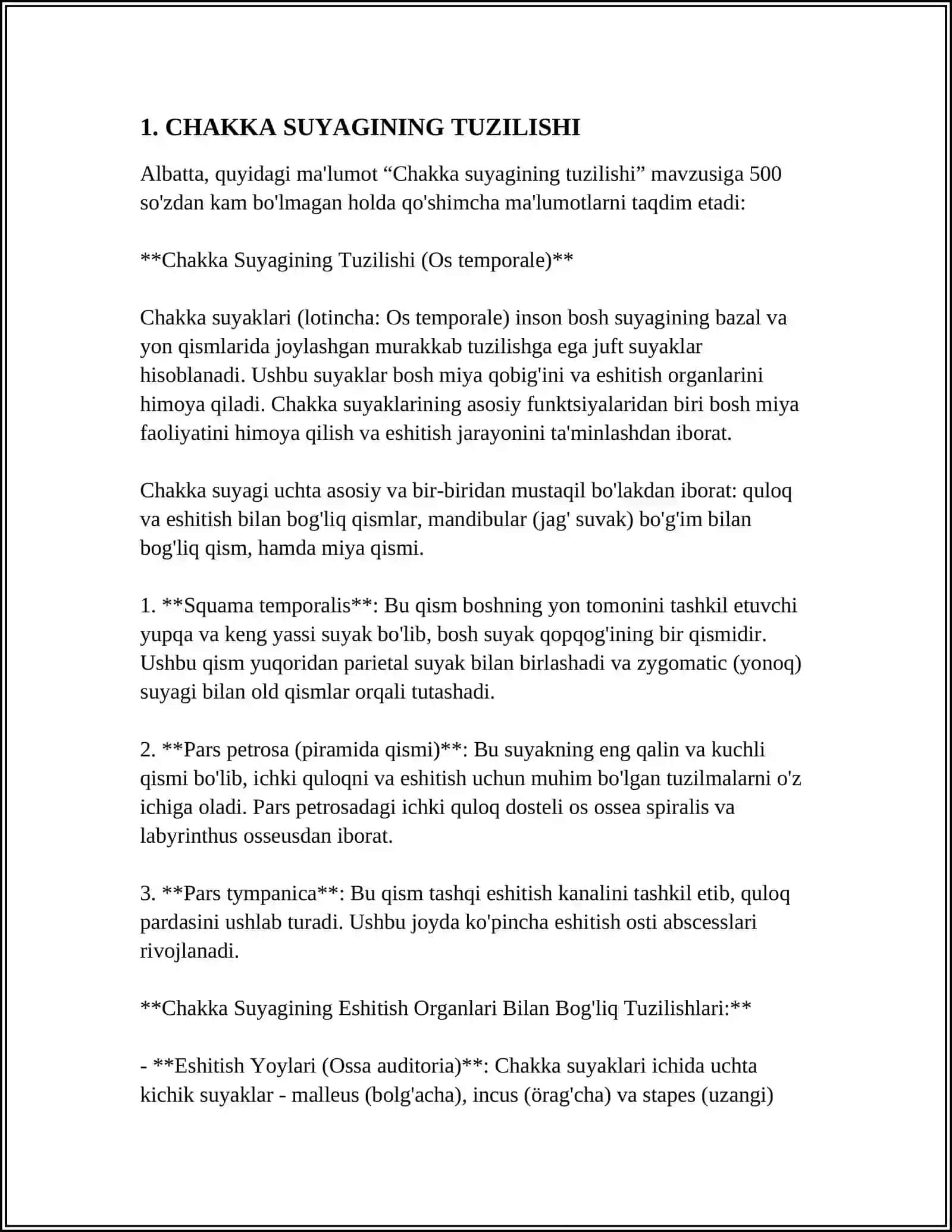 CHAKKA SUYAGINING KANALLARI. YUQORI VA PASTKI JAG‘ SUYAKLARI: RIVOJLANISHI, TUZILISHI, SUYAKLANISH NUQTALARI, KONTROFORSLAR. YUQORI JAG‘ SUYAGI BO‘SHLIG‘INING TUZILISHI. YUZ SOHASIDAGI MAYDA SUYAKLARI. KALLANING YUZ QISMI ANATOMIYASINING XUSUSIYATLARI, RIVOJLANISH ANOMALIYALARI. RENTGENOANATOMIYA 3