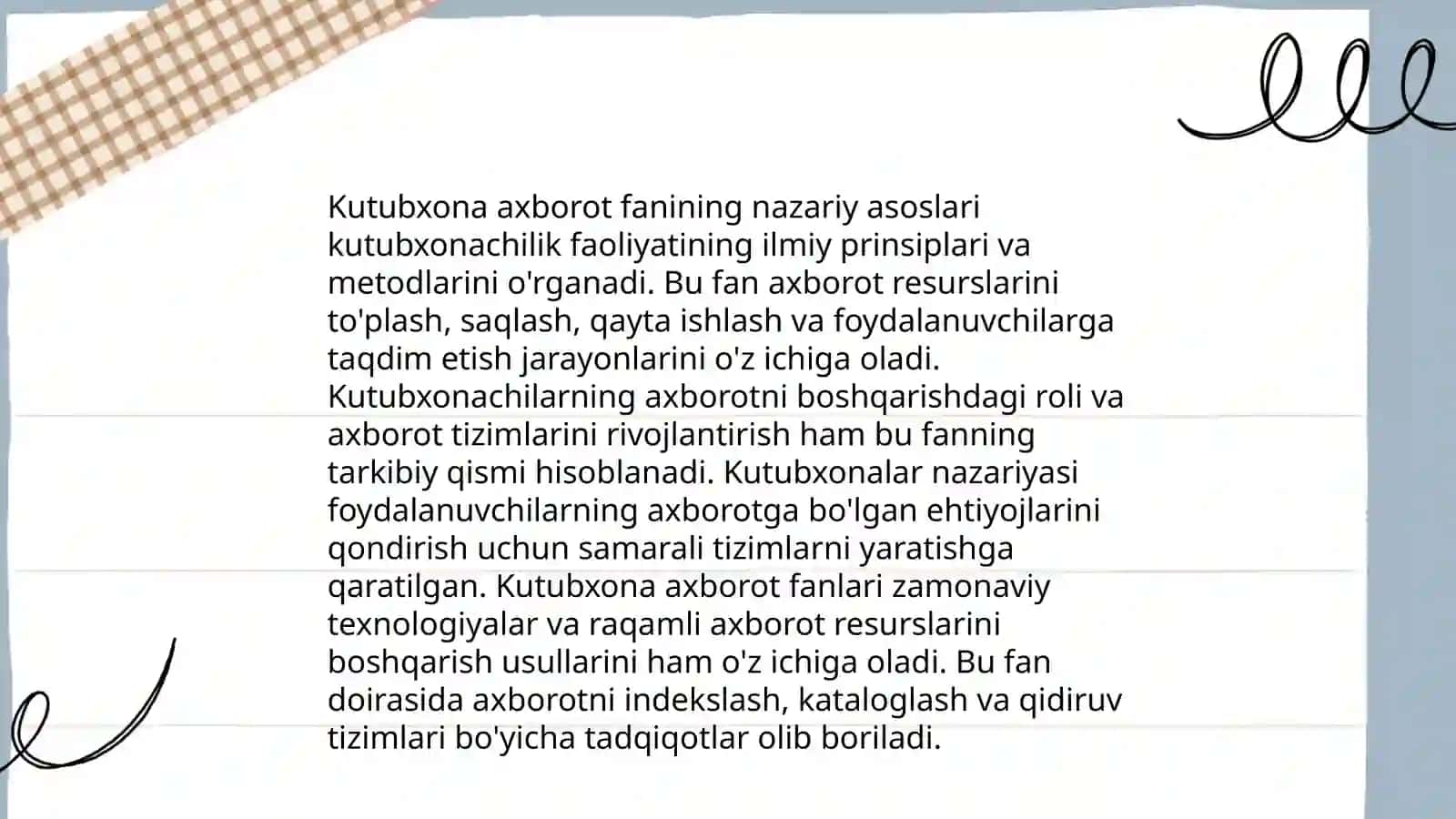 Kutubxona Axborot Fanining nazariyasi va predmeti,maqsadi va vazifalari 3