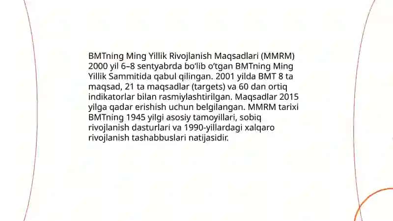 BMTning Ming Yillik Rivojlanish Maqsadlari 3