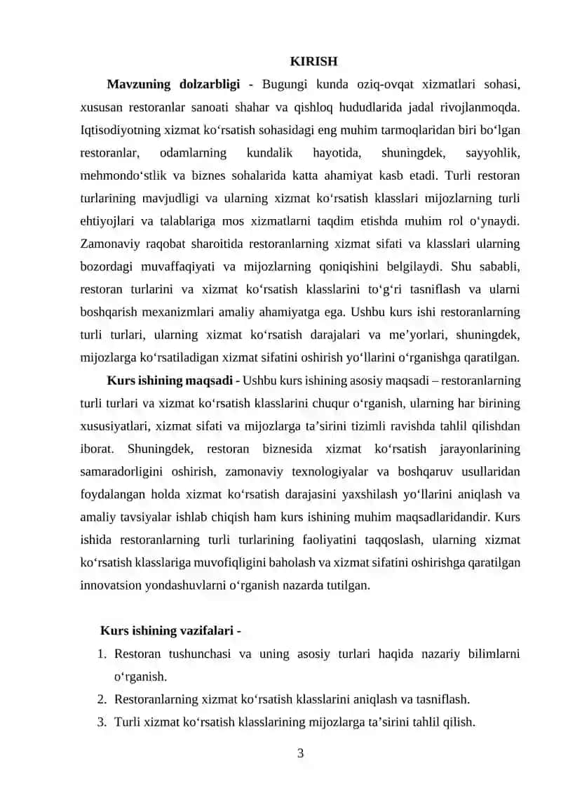 "Restoranlarning Turlari va Xizmat Ko'rsatish Klasslari" 3