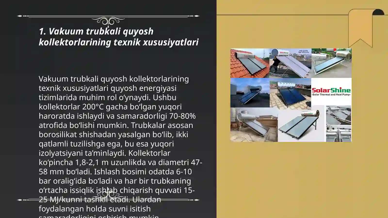 Vakuum trubkali quyosh kollektorlarining texnik xususiyatlari 3