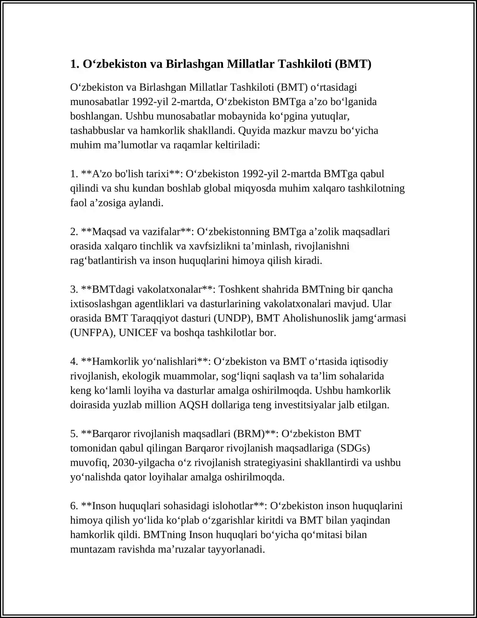 O'ZBEKISTONNING XALQARO TASHKILOTLAR BILAN HAMKORLIK ALOQALARI 3