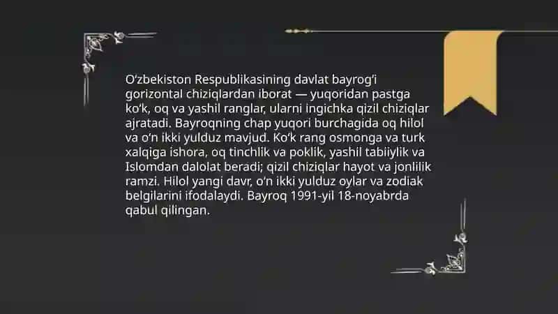 Oʻzbekiston Respublikasi Davlat ramzlari mohiyati 3