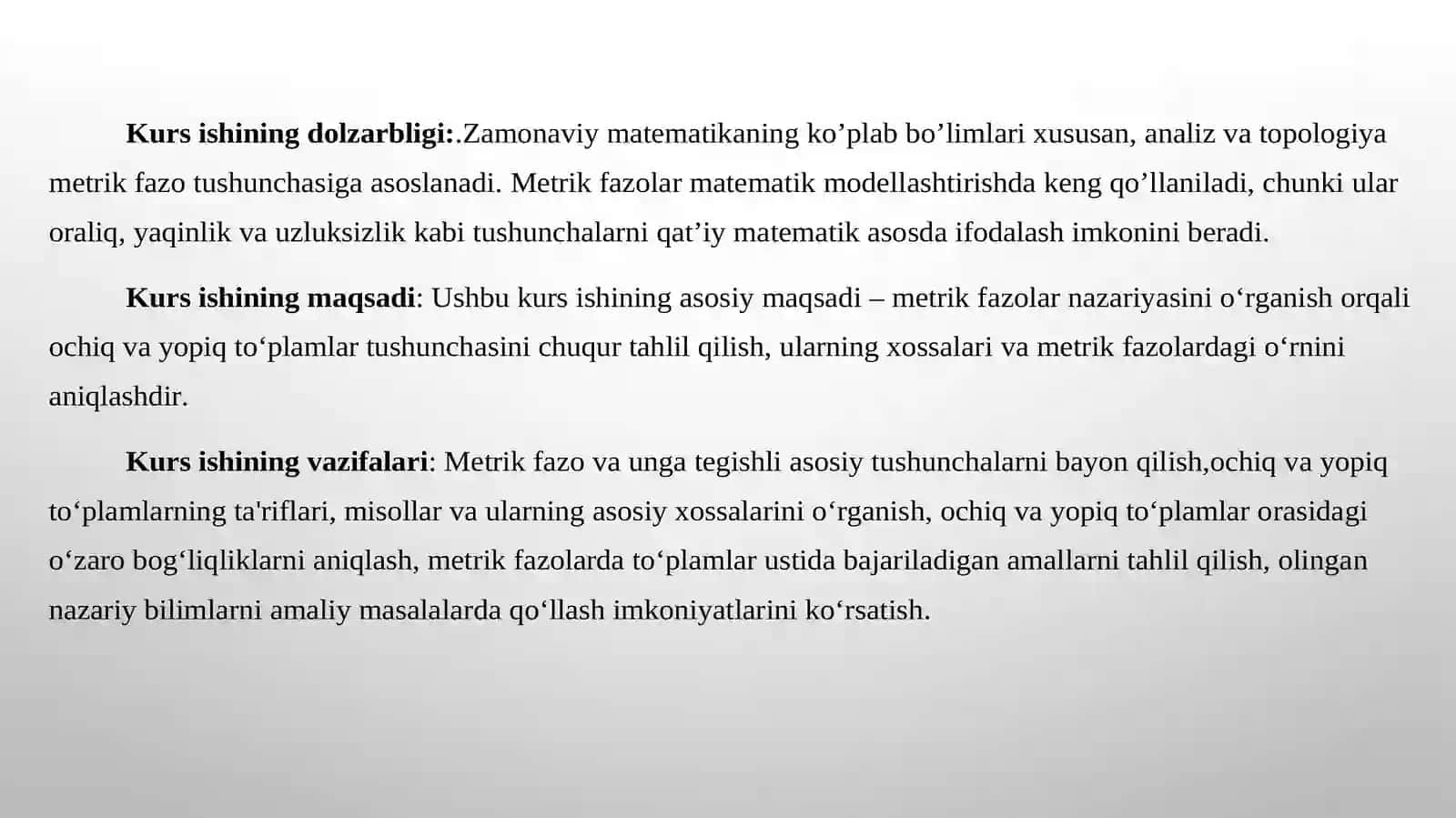 Mertik fazolarda ochiq va yopiq to'plamlar 3