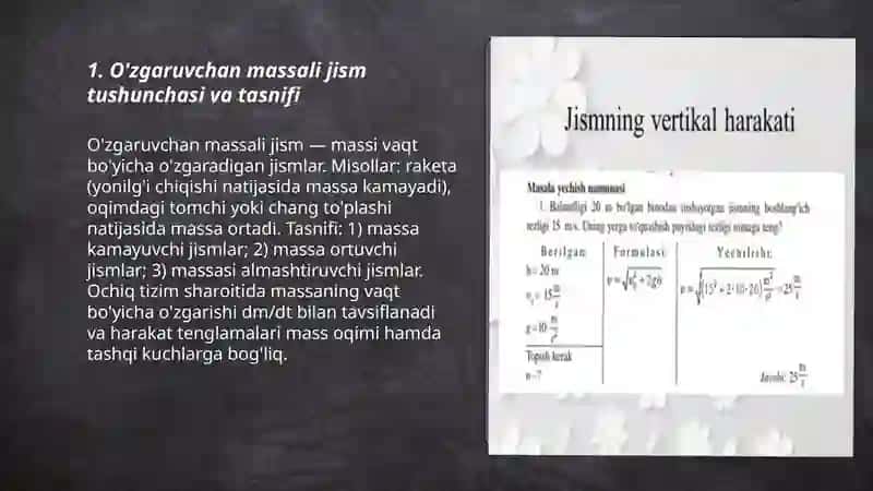 O'zgaruvchan massali jismning harakati 3