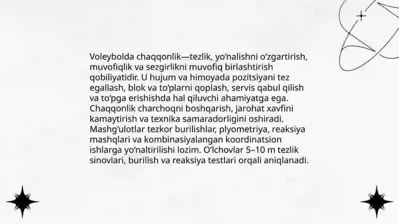 Voleybolda umumiy jismoniy sifatlarni rivojlantirish(chaqqonlik sifatlarini rivojlantirish) 3