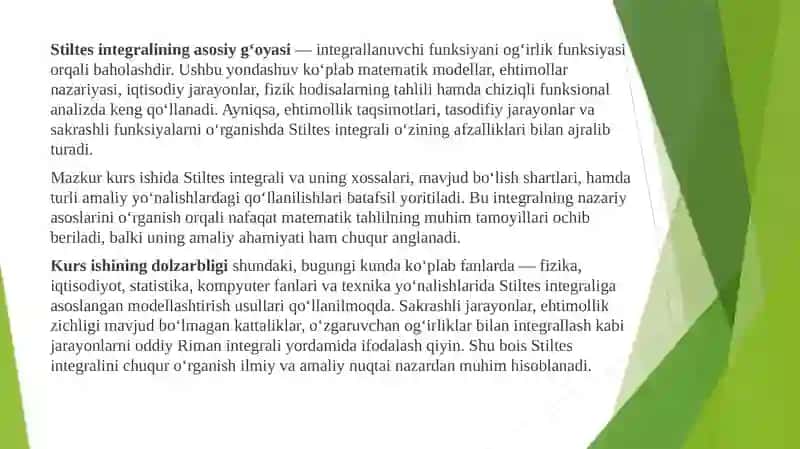 Stiltes integralining nazariy asoslari 3
