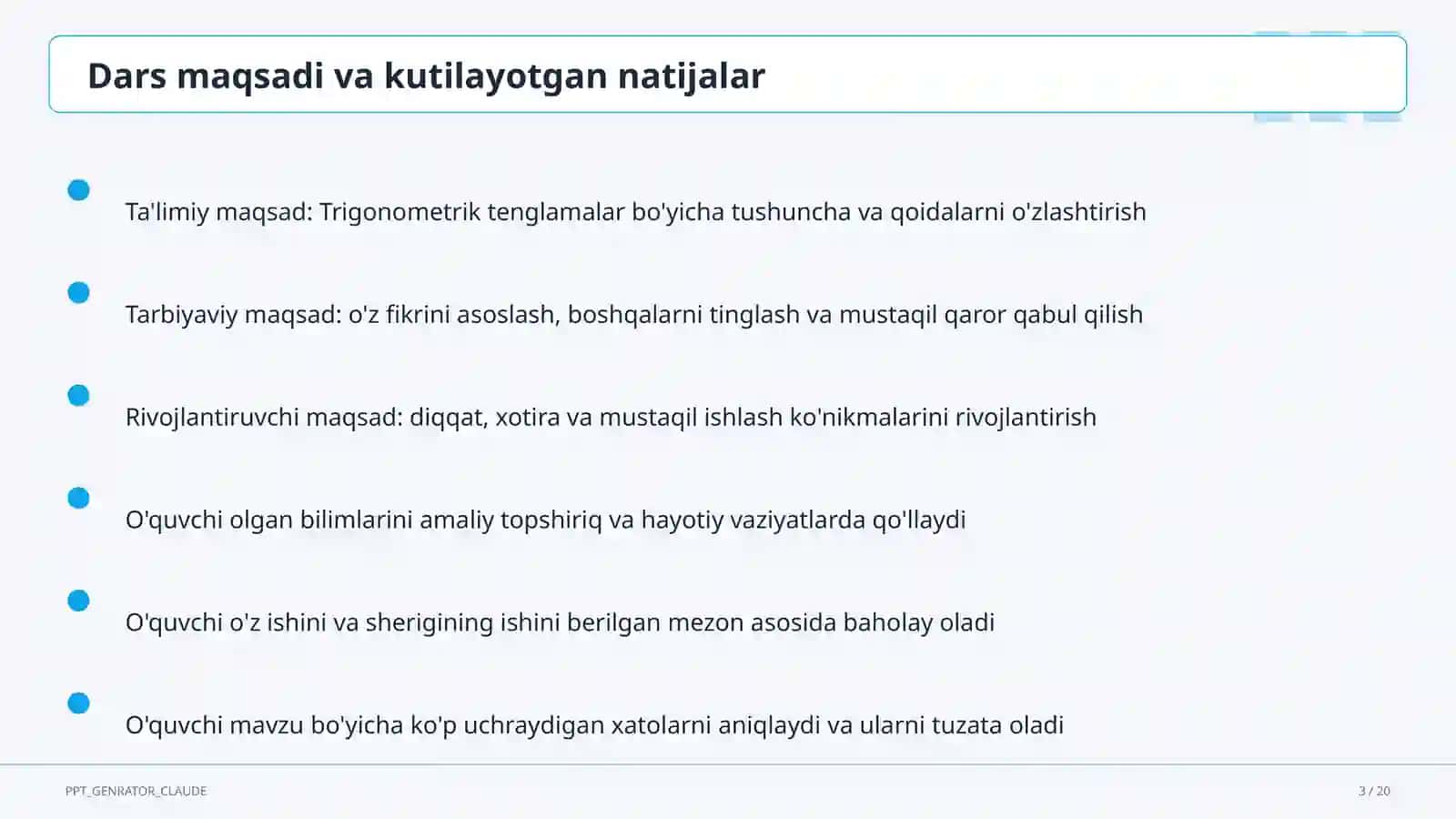 Trigonometrik tenglamalar (10-sinf) 3