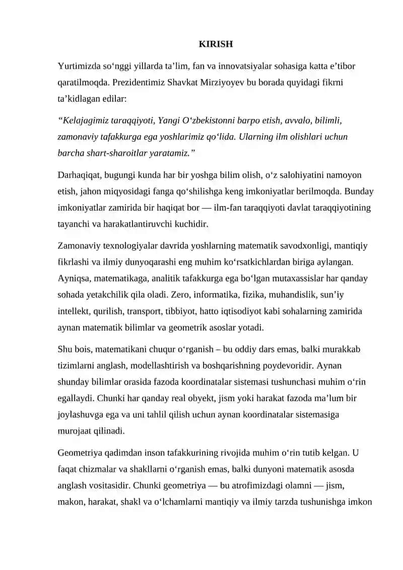 "Fazoda koordinatalar sistemasi" kurs ishi 3