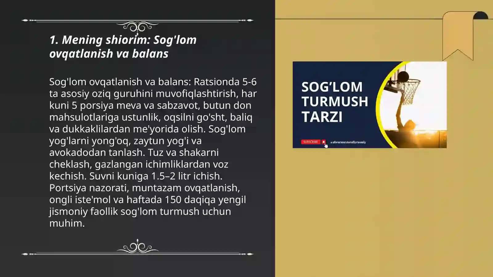 Soğlom Turmush Tarzi - Mening Shiorim 3