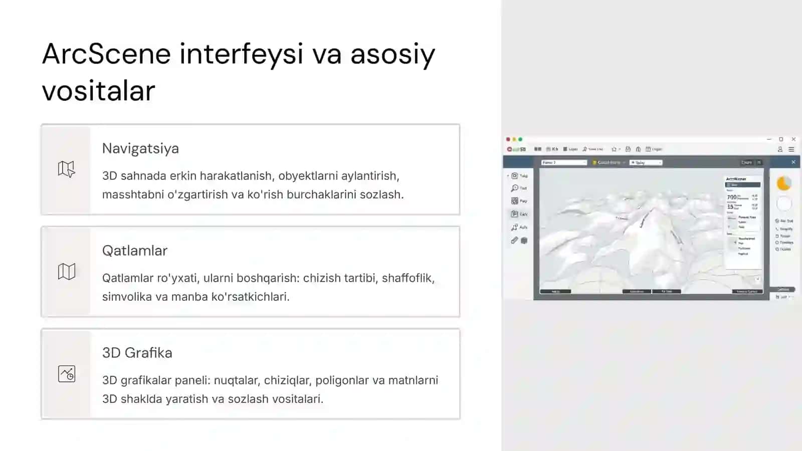 Geoaxborot, ArcScene texnologiyasidan foydalangan holda ArcInfo ni uch o'lchovli modellashtirish 3