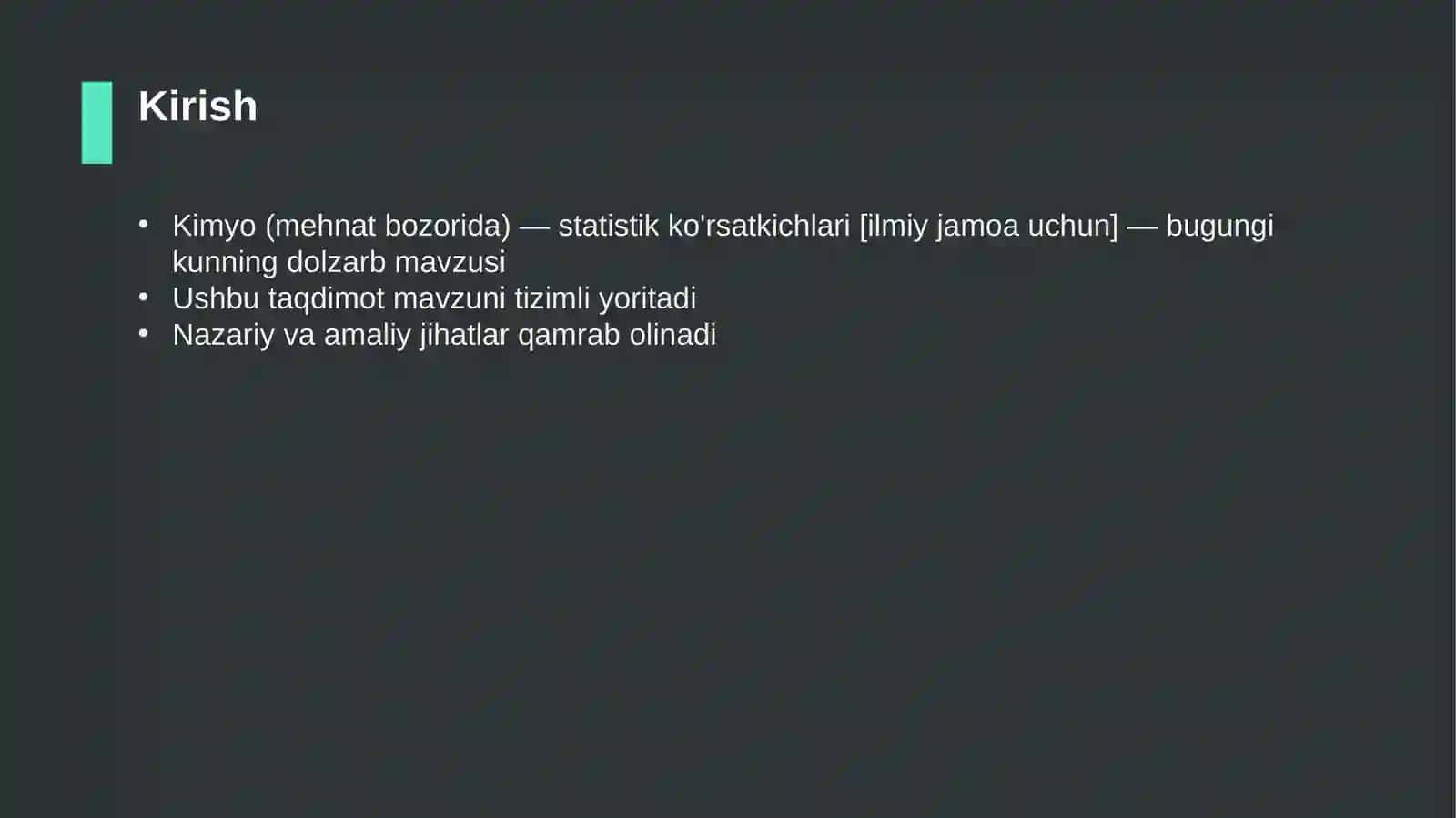 Kimyo (mehnat bozorida) — statistik ko'rsatkichlari [ilmiy jamoa uchun] 3