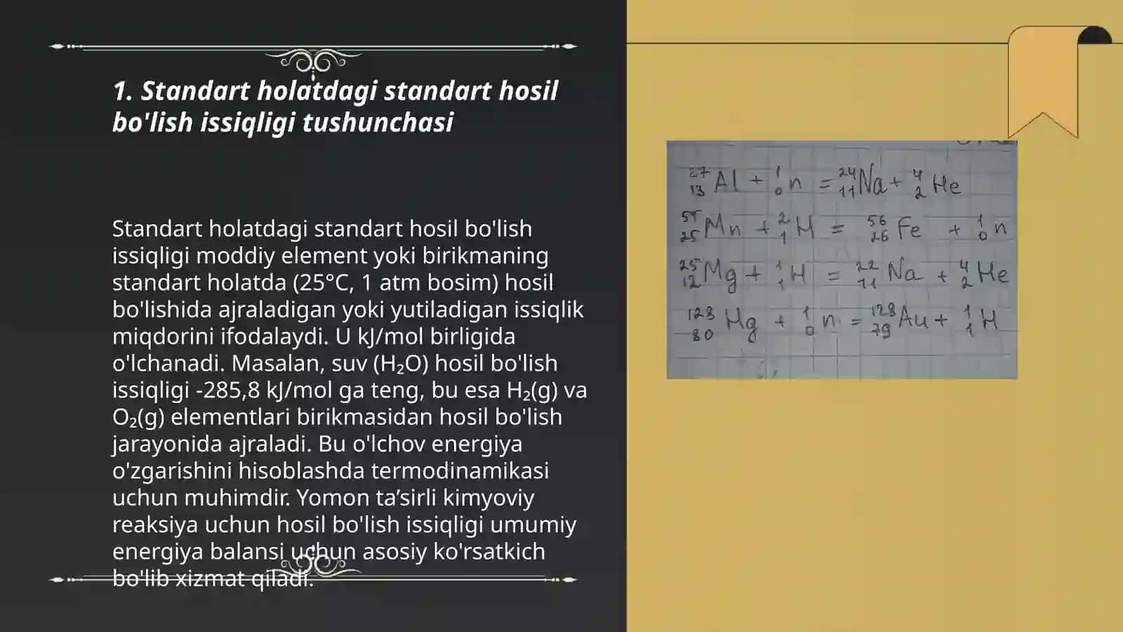 Standart holatdagi standart hosil bo'lish issiqligi haqidagi tushuncha.gibbs energiyasining o'zgarishi va reaksiya yo'nalishi. Gel'mgol'tsning erkin energiyasi 3