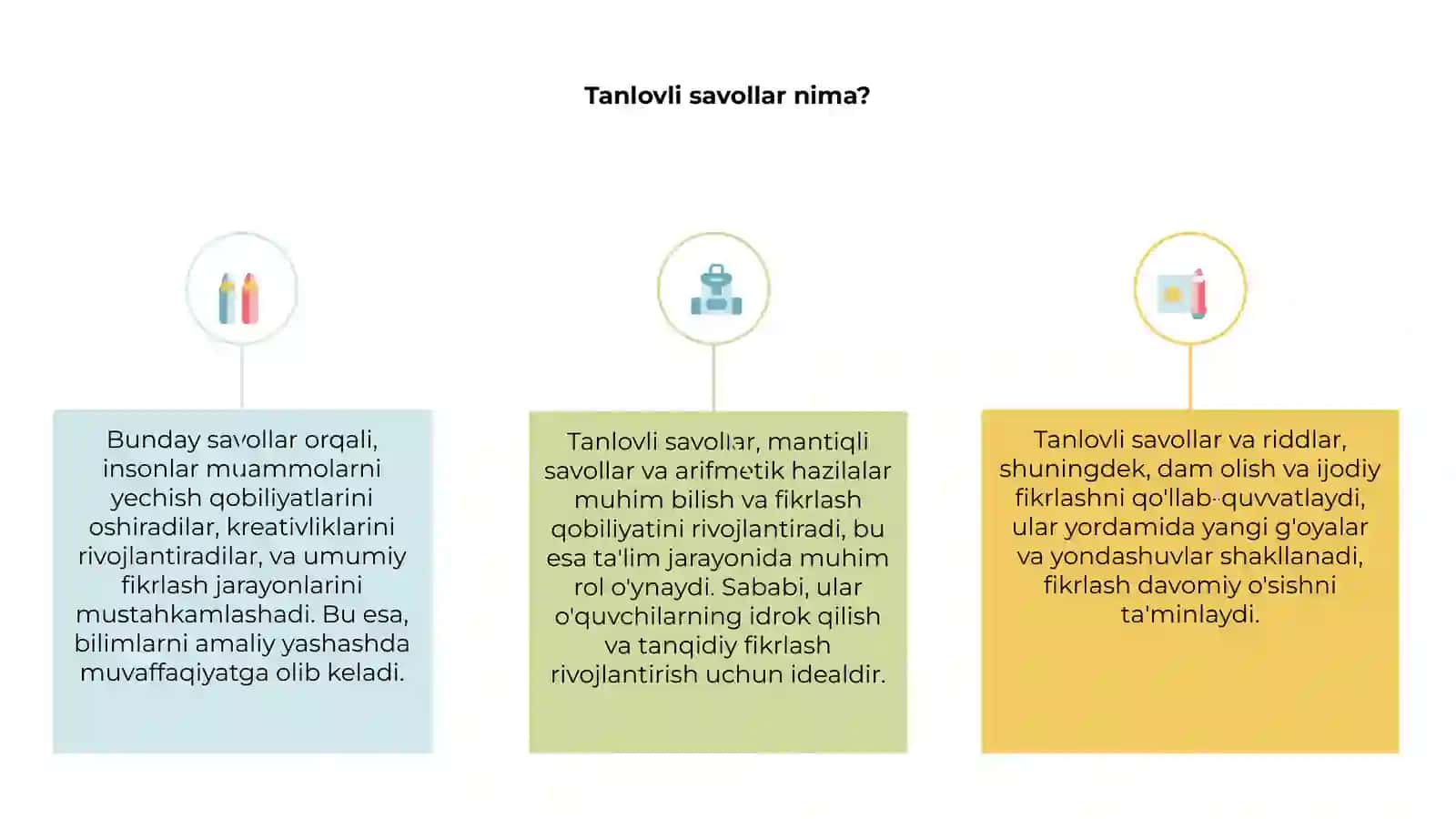 Tanlovli savollar nima? 3