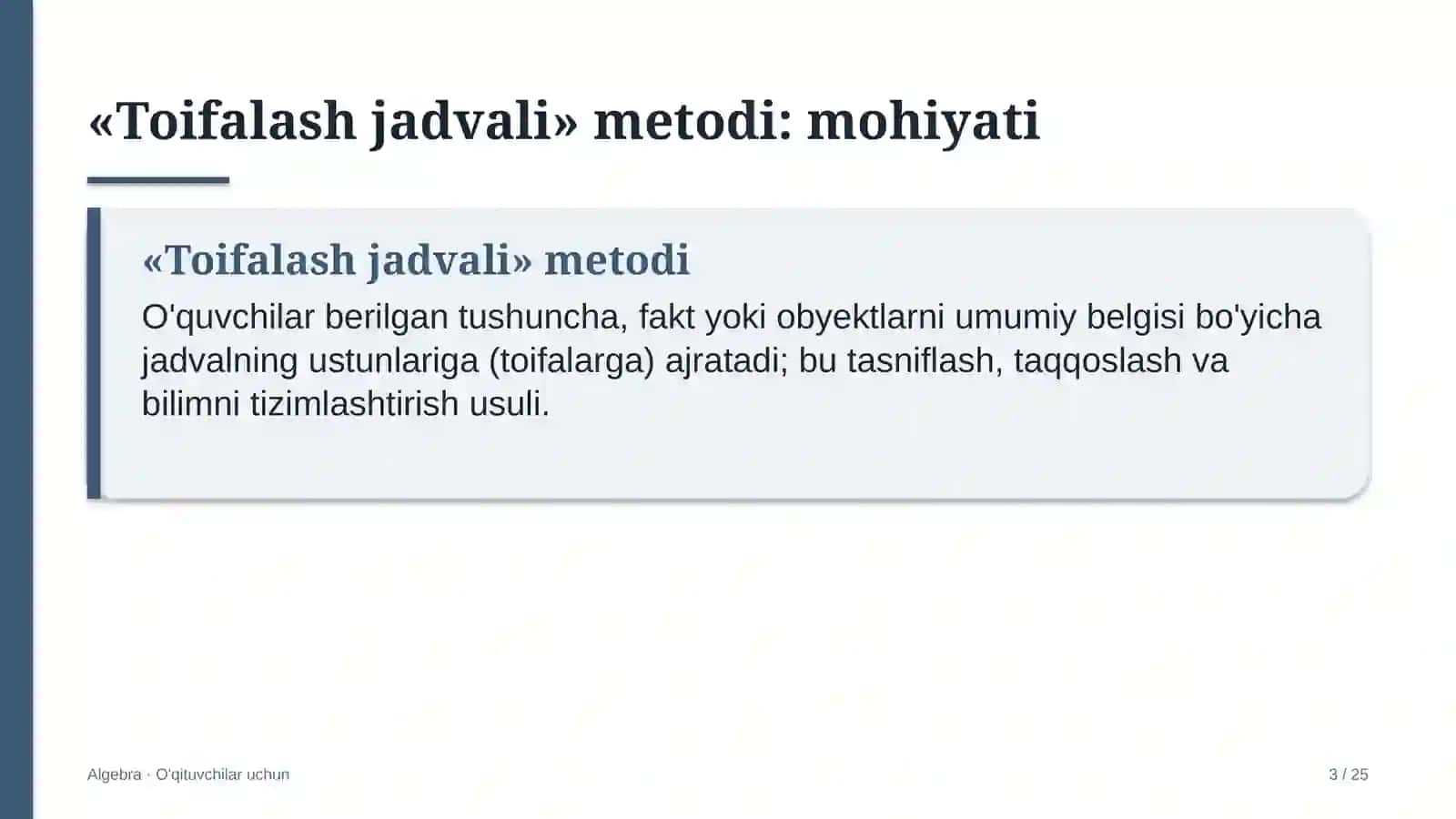 algebra darslarida toifalash jadvali metodidan foydalanish 6142 3