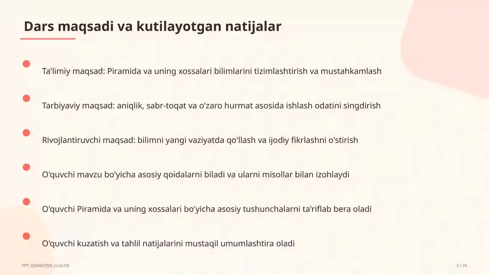 Piramida va uning xossalari (10-sinf) 3