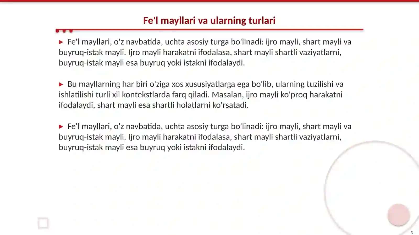 Fe'l mayllari Fe'l zamonlari 3
