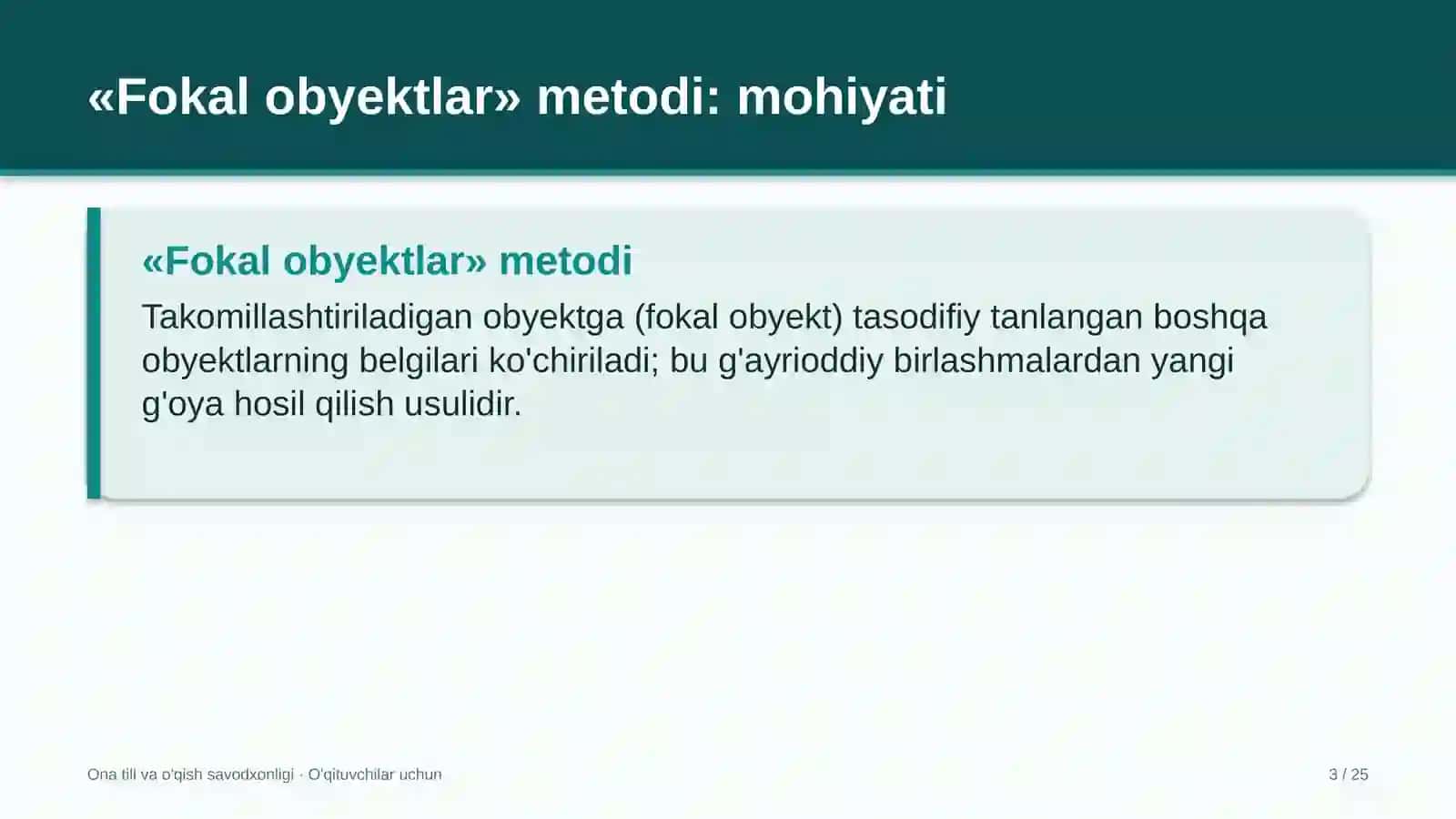 ona tili va o'qish savodxonligi darslarida fokal obyektlar metodidan foydalanish 3815 3
