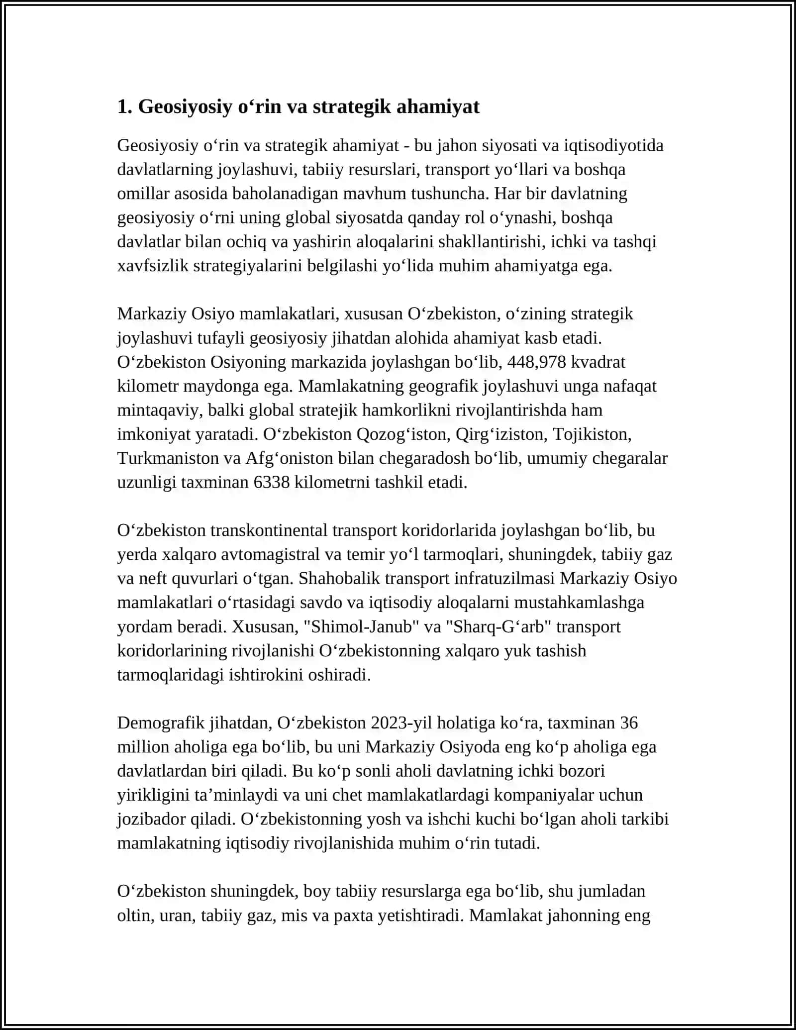 O’ZBEKISTONNING MARKAZIY OSIYODA TINCHLIK VA BARQARORLIKNI TA’MINLASHDAGI O’RNI 3