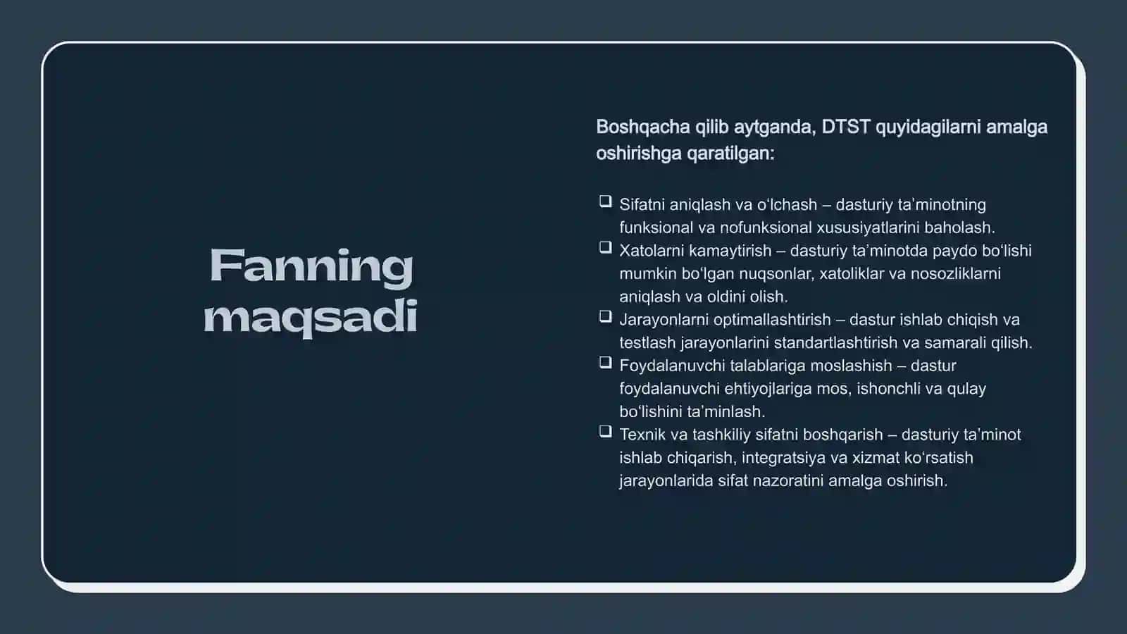 Dasturiy ta’minot sifatini ta’minlash faniga kirish 3