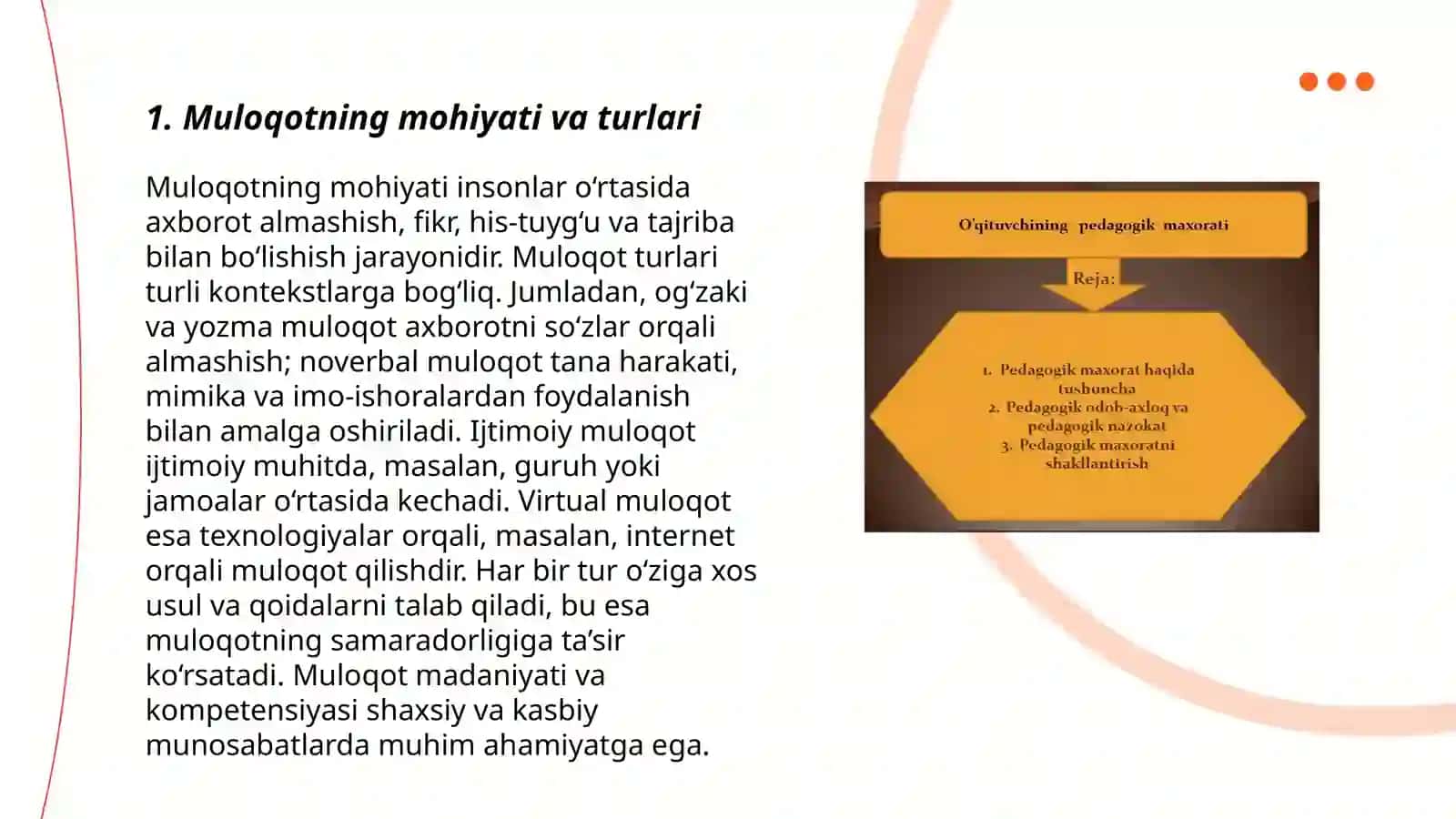 Muloqot haqida tushuncha. Pedagogik faoliyat haqida muloqot 3