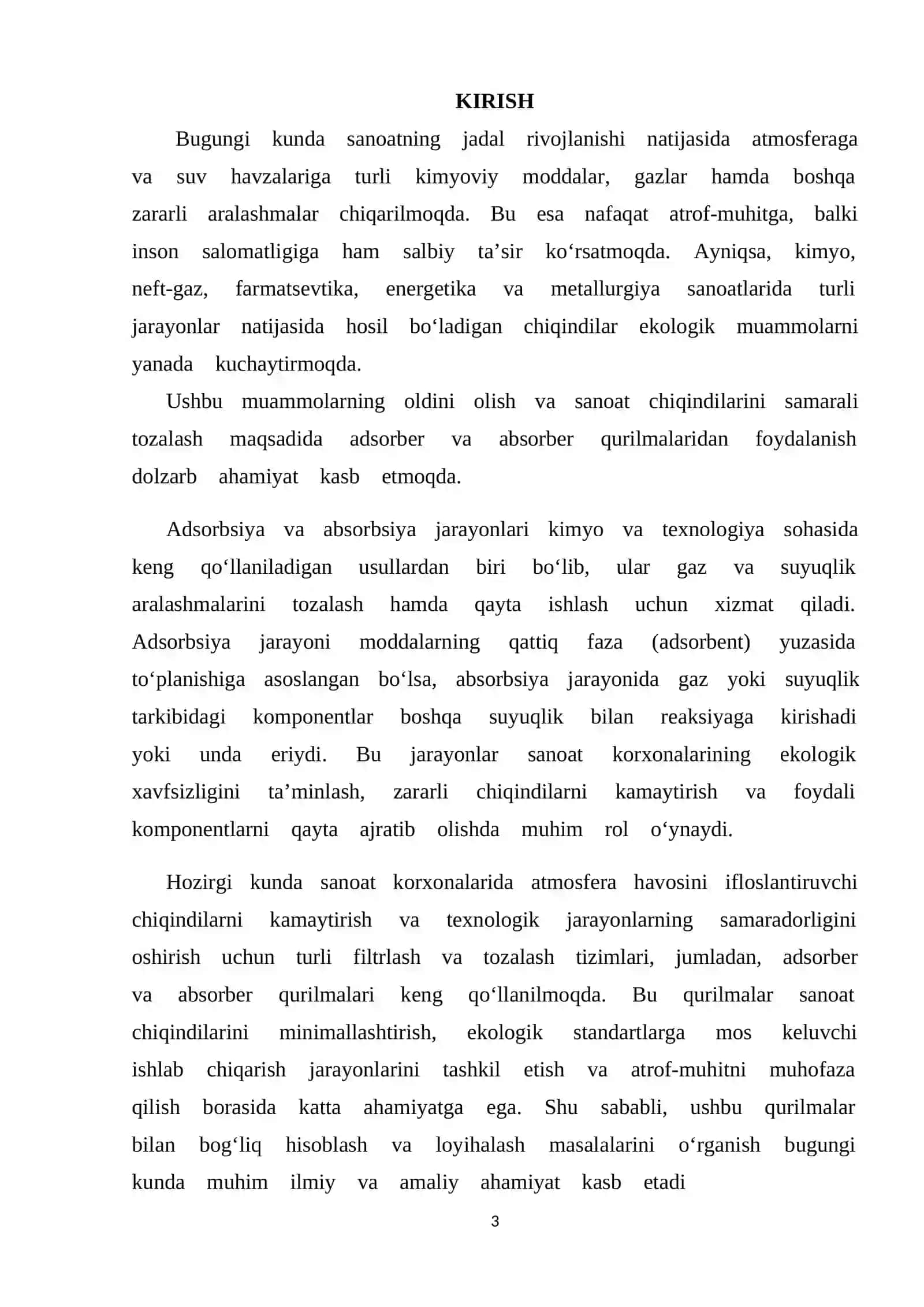 BOB. ADSORBER VA ABSORBERARNING TURLARI VA ULARNING ISHLASH PRINSIPI 3