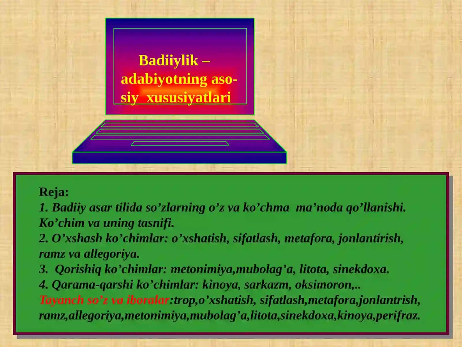 Badiiylik–adabiyotning asosiy xususiyatlari 3