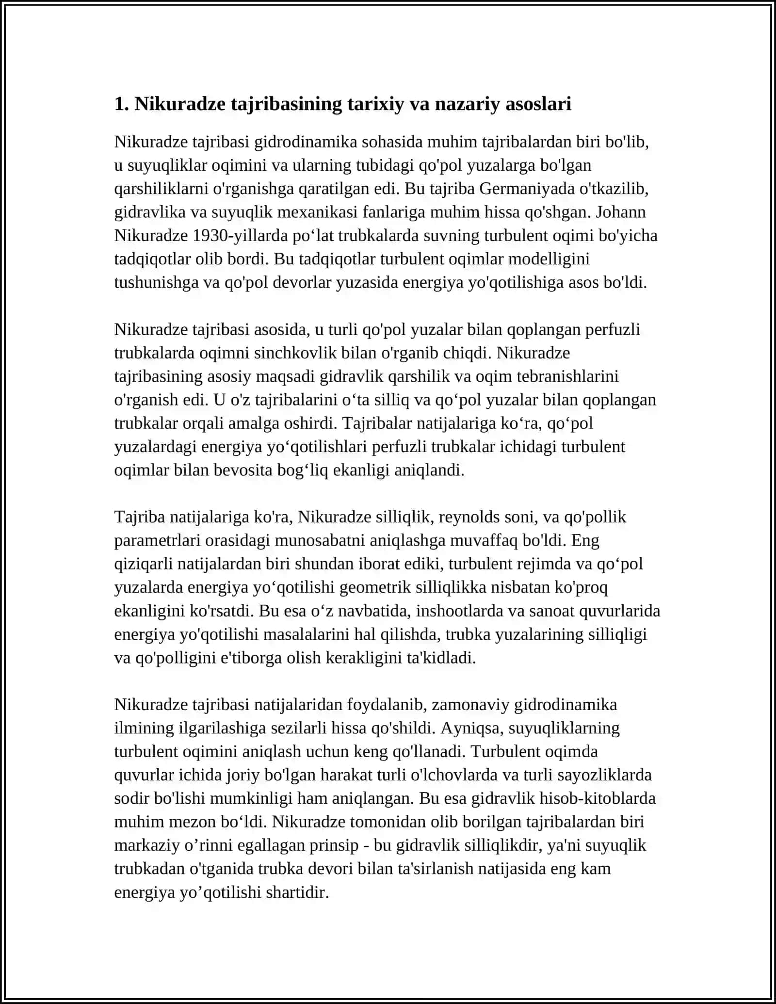NIKURADZE TAJRIBASI VA GRAFIGI 3