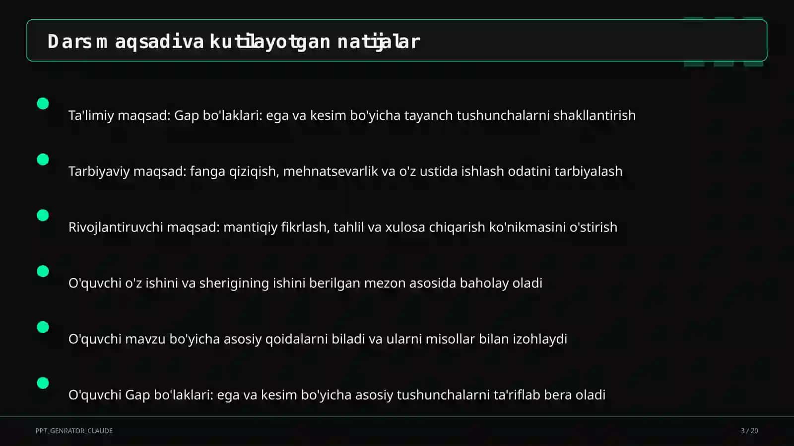 Gap bo'laklari: ega va kesim (4-sinf) 3