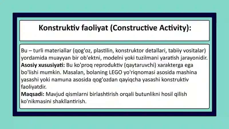 Boshlang'ich ta'limda bolalarning konstruktiv faoliyati va texnik ijodkorligi prezentatsiya 3