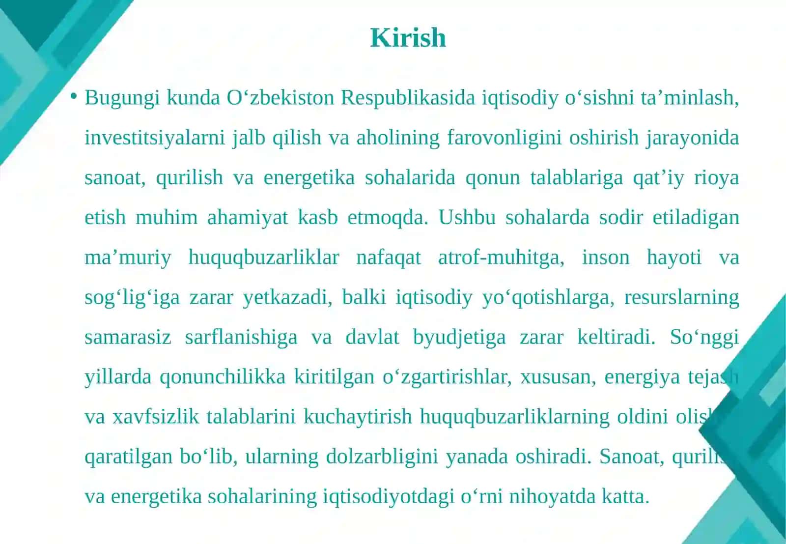 Sanoatdagi, qurilishdagi va issiqlik hamda elektr energiyasidan foydalanish sohasidag 3