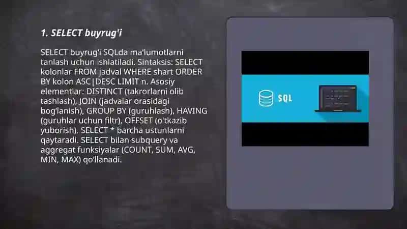 SQL asosiy buyruqlari 3