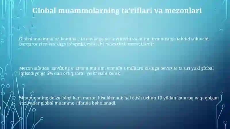 Global muammoning mezonlari va darajalari 3