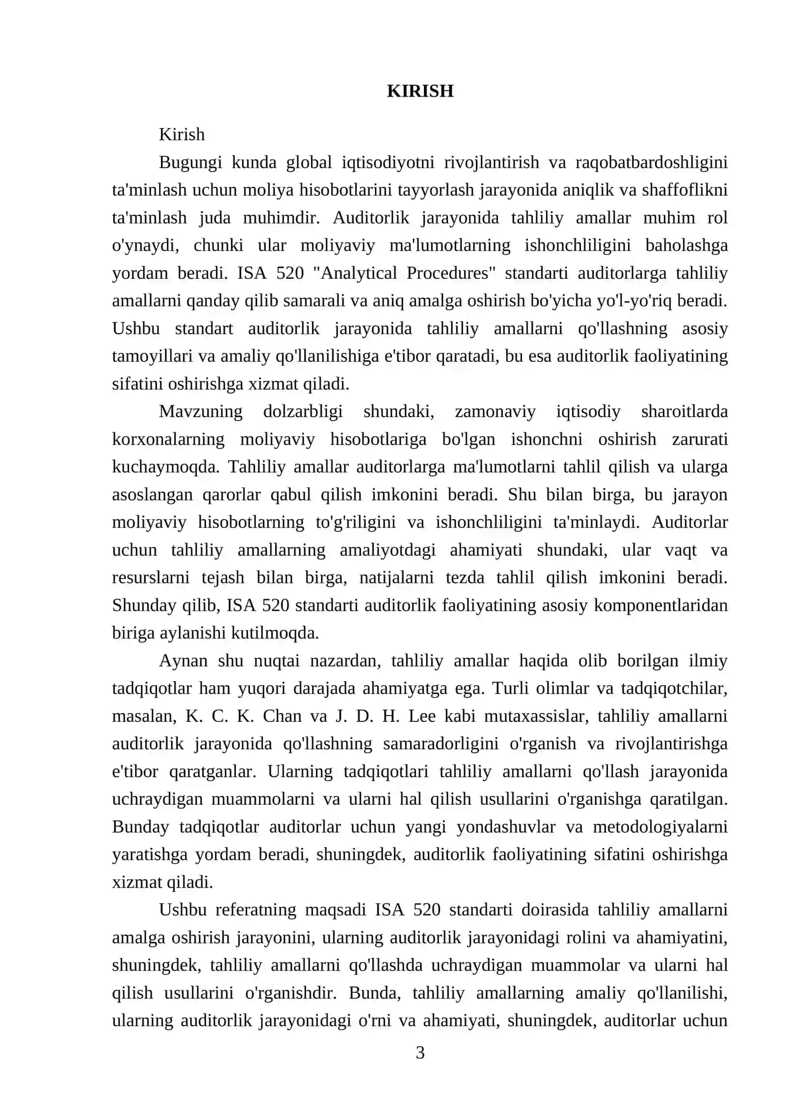 ISA 520 "Analytical Procedures" talablari va amaliy qoʻllanishi 3