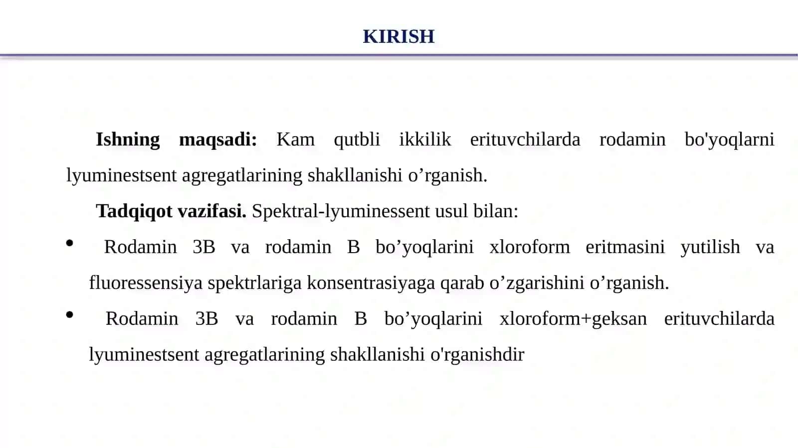 Kamqutbli ikkilik erituvchilarda rodamin bo'yoqlarni lyuminesent agregatlarining shakllanishi 3