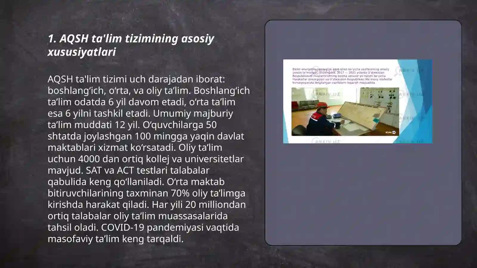 Iqtisodiy rivojlangan mamlakatlarda ta‘lim tizimi(AQSH,Yaponiya,Janubiy Koreya va boshqalar) 3