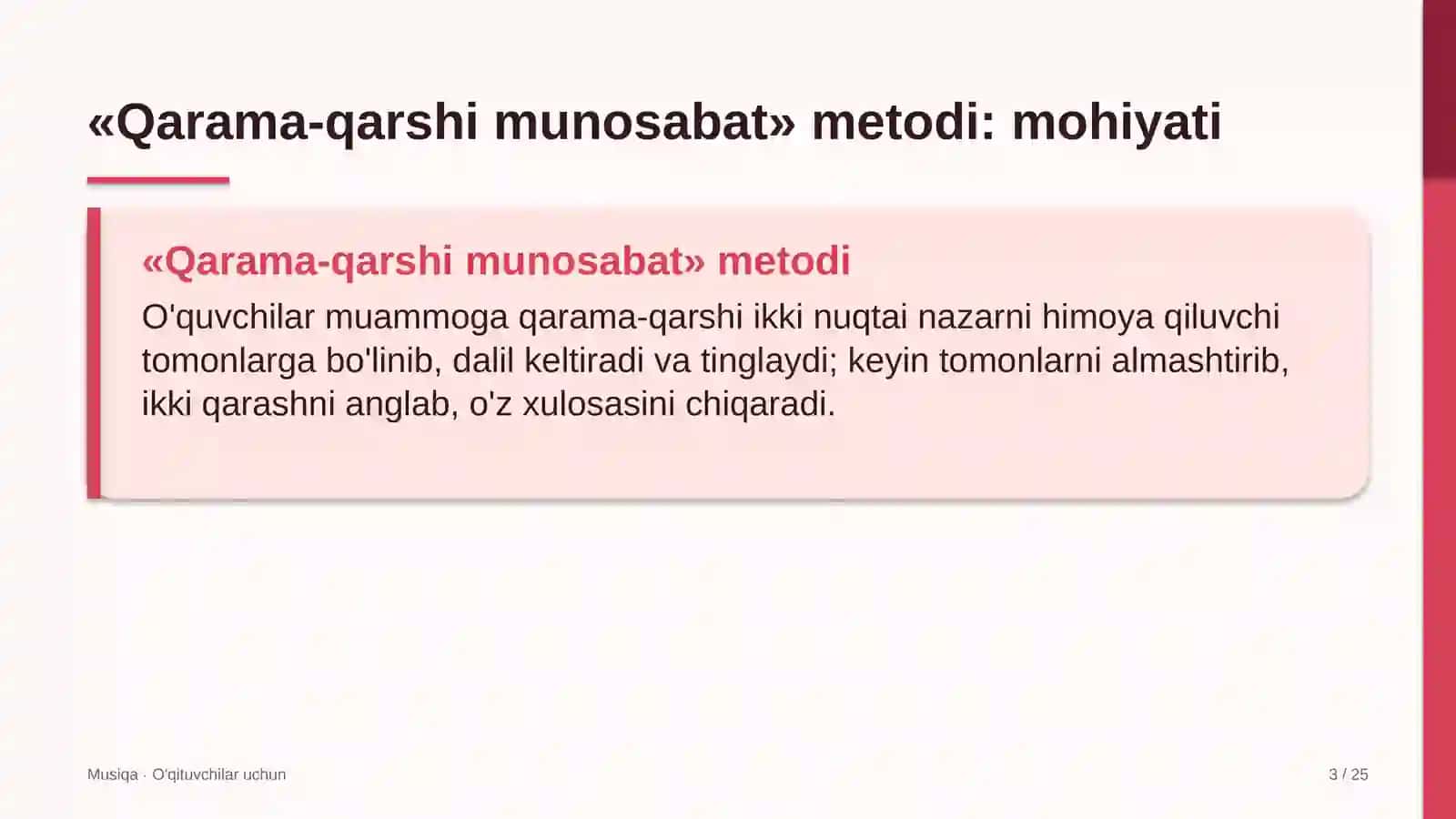 musiqa darslarida qarama qarshi munosabat metodidan foydalanish 4969 3
