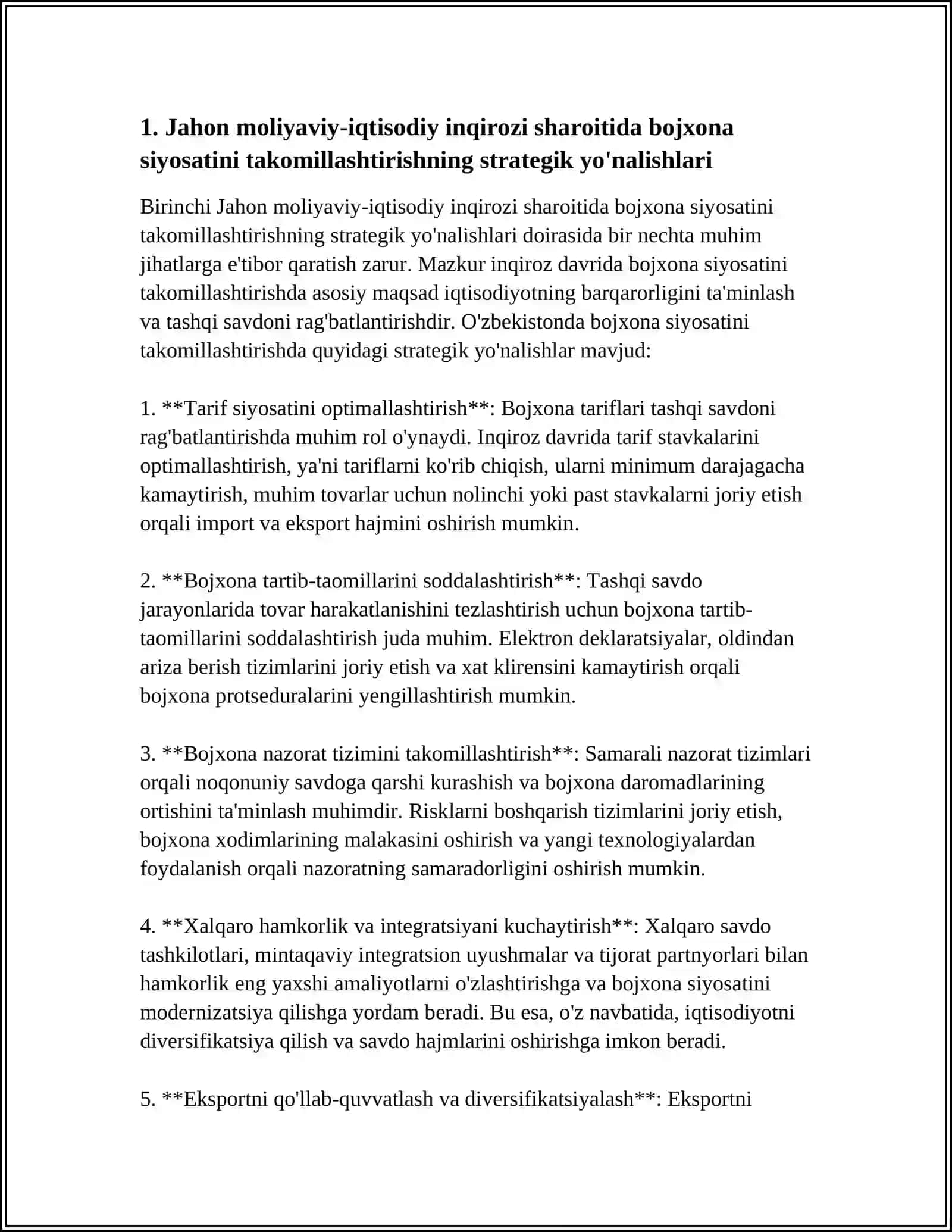 JAHON MOLITAVIY-IQTISODIY INQIROZI DAVRIDA O‘ZBEKISTON RESPUBLIKASI BOJXONA SIYOSATINI TAKOMILLASHTIRISH 3