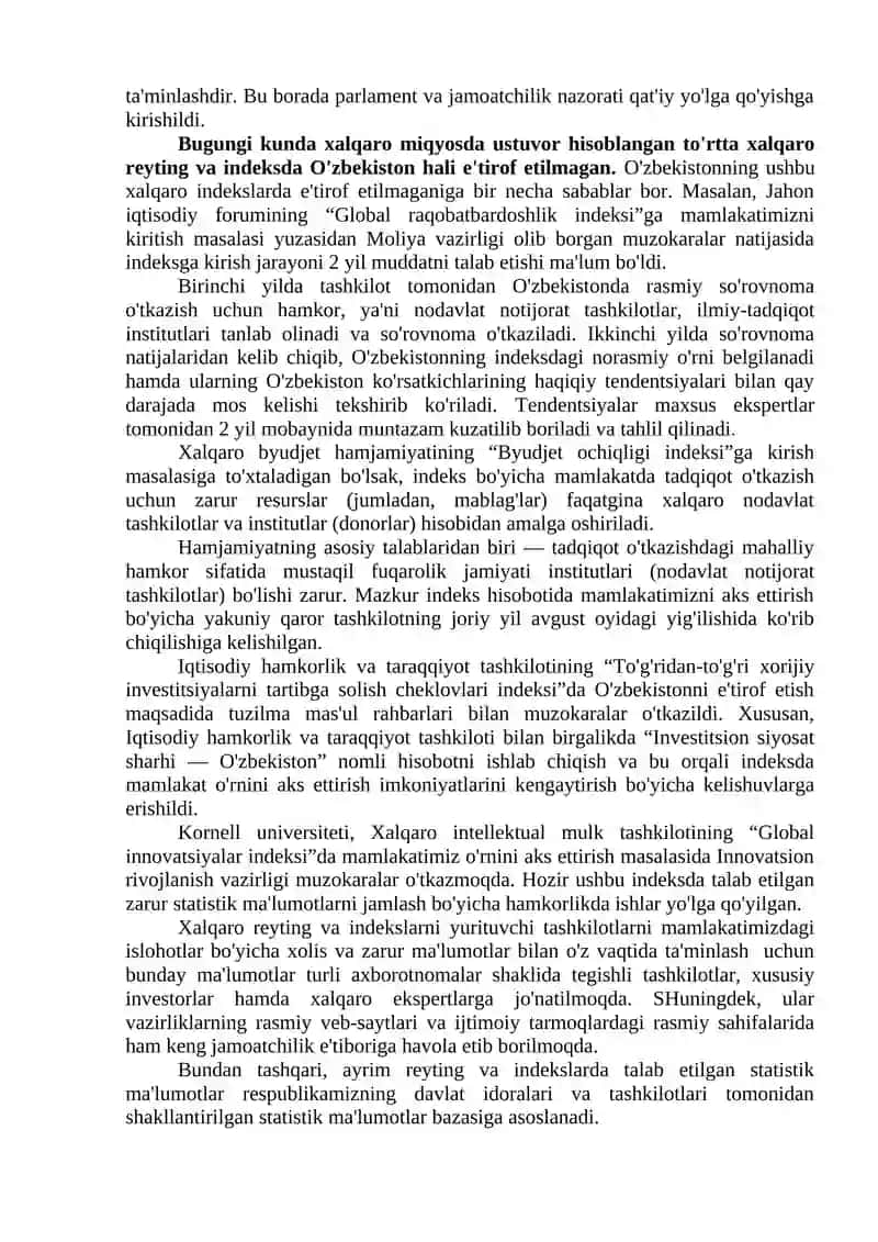 O’zbekiston Respublikasining Xalqaro Reyting va Indeksldagi O’rni va Nufuzini Ortib Borishi 3